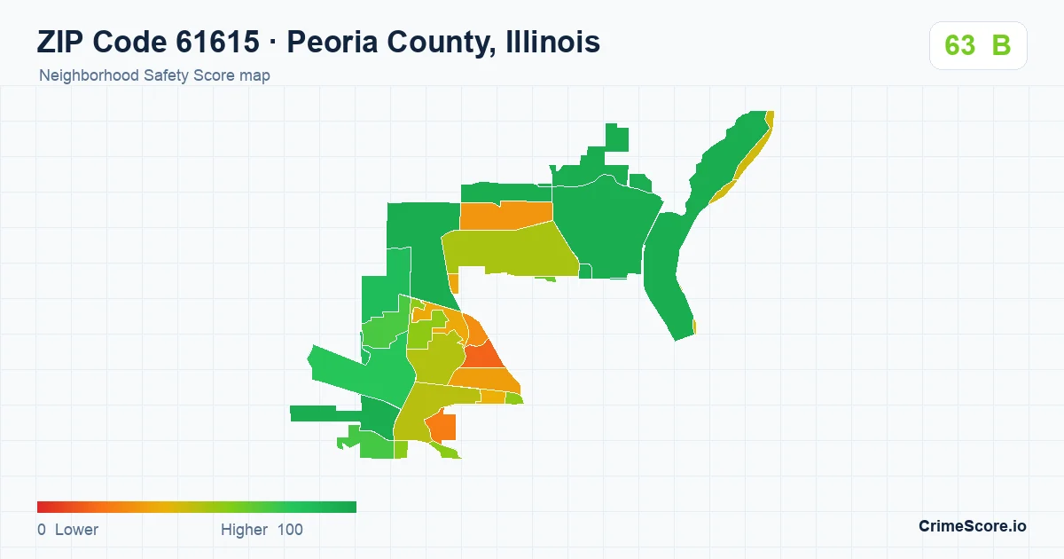 ZIP Code 61615 in Peoria County, Illinois neighborhood Safety Score map