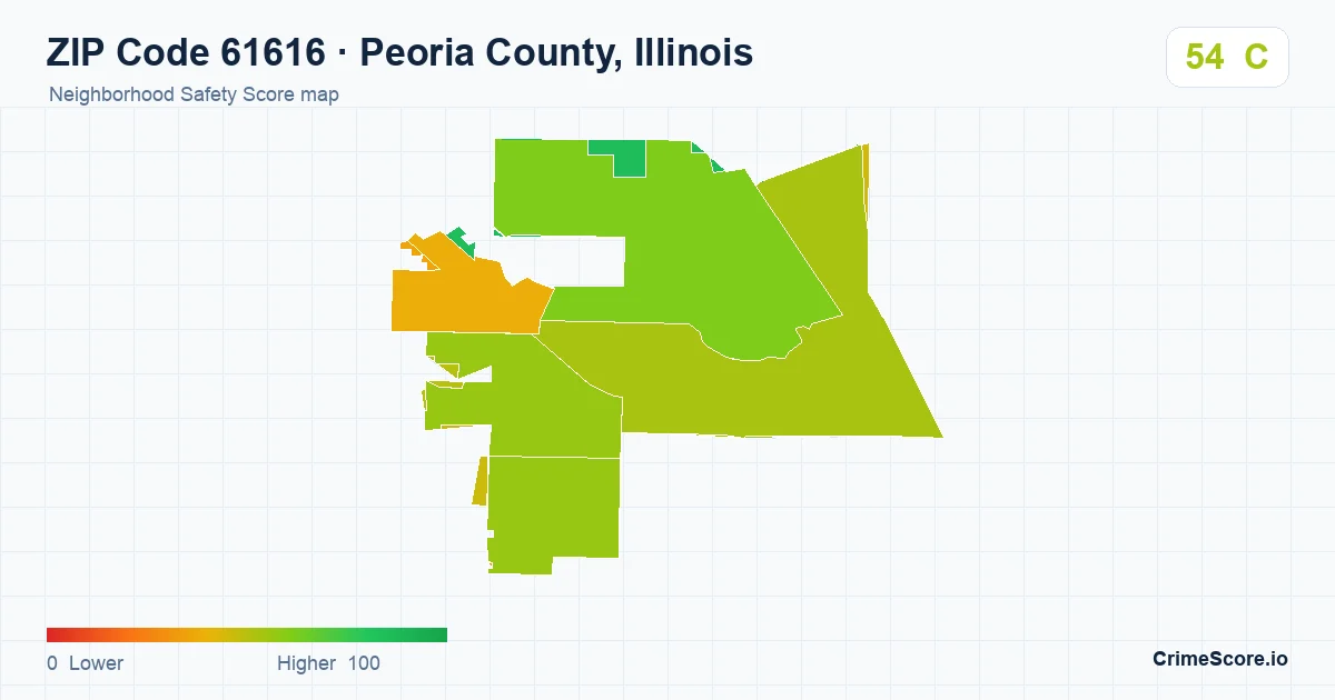 ZIP Code 61616 in Peoria County, Illinois neighborhood Safety Score map