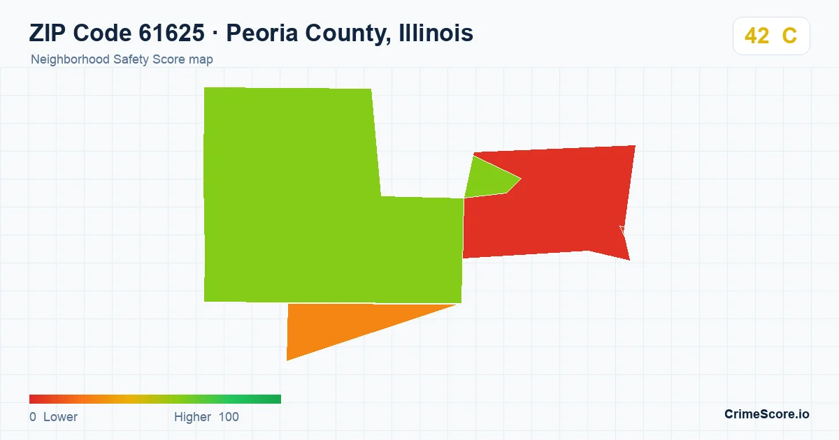 ZIP Code 61625 in Peoria County, Illinois neighborhood Safety Score map