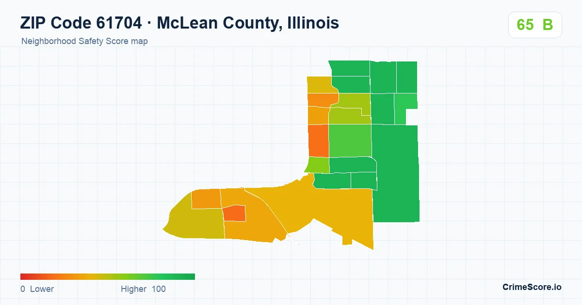 ZIP Code 61704 in McLean County, Illinois neighborhood Safety Score map