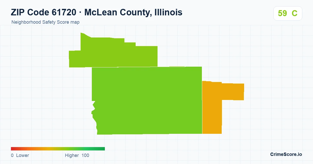 ZIP Code 61720 in McLean County, Illinois neighborhood Safety Score map