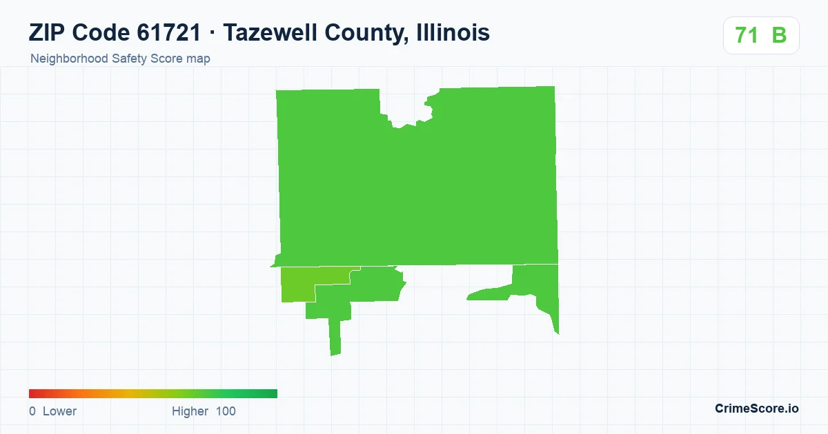 ZIP Code 61721 in Tazewell County, Illinois neighborhood Safety Score map