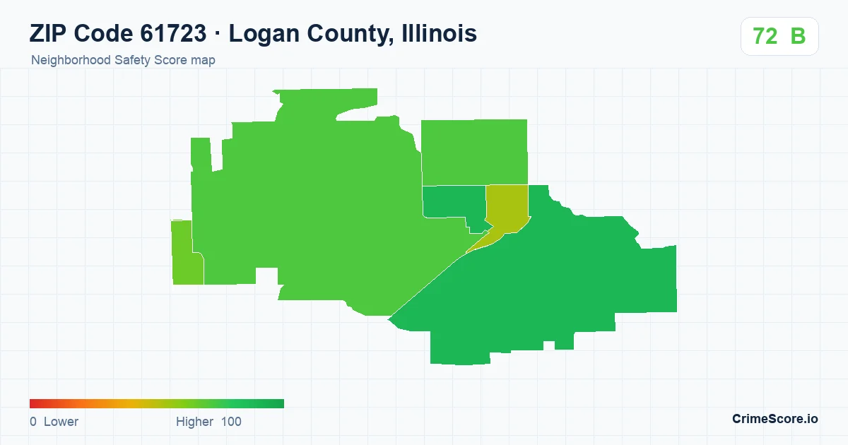 ZIP Code 61723 in Logan County, Illinois neighborhood Safety Score map