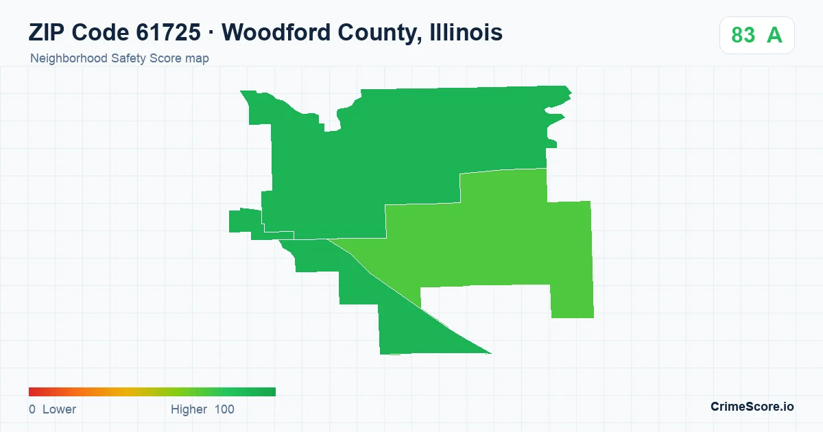 ZIP Code 61725 in Woodford County, Illinois neighborhood Safety Score map