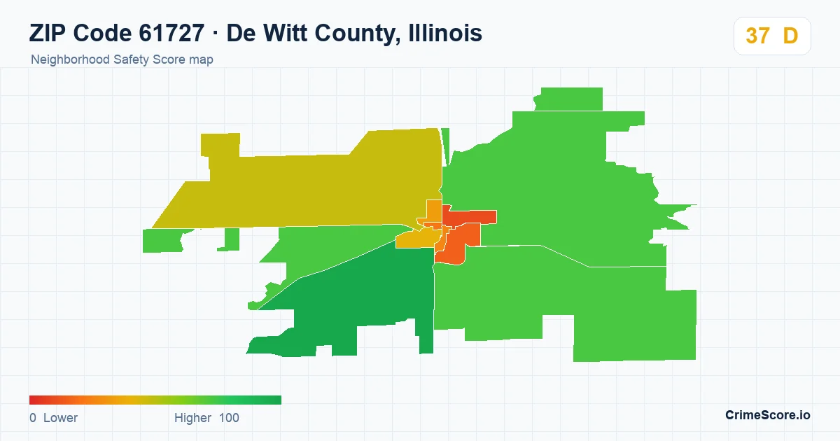 ZIP Code 61727 in De Witt County, Illinois neighborhood Safety Score map