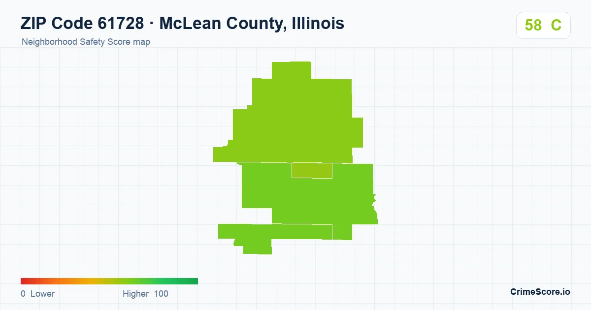 ZIP Code 61728 in McLean County, Illinois neighborhood Safety Score map