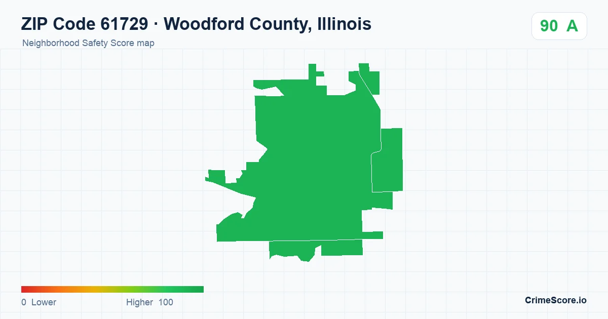ZIP Code 61729 in Woodford County, Illinois neighborhood Safety Score map