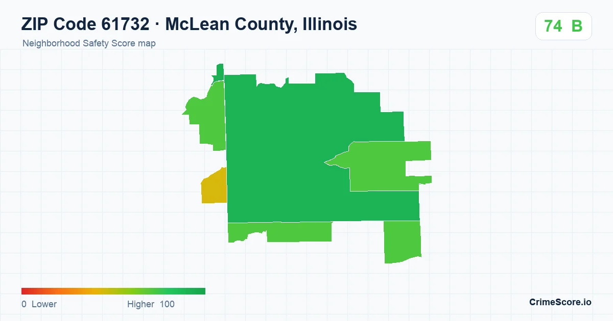 ZIP Code 61732 in McLean County, Illinois neighborhood Safety Score map