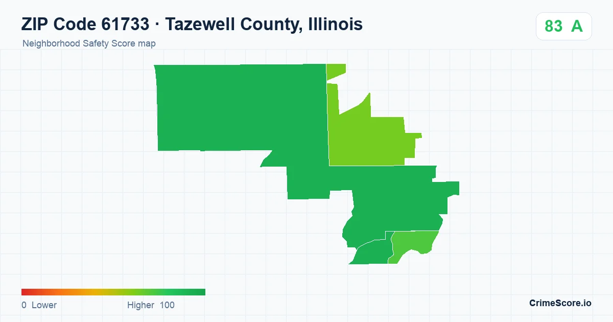 ZIP Code 61733 in Tazewell County, Illinois neighborhood Safety Score map