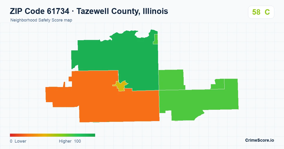 ZIP Code 61734 in Tazewell County, Illinois neighborhood Safety Score map