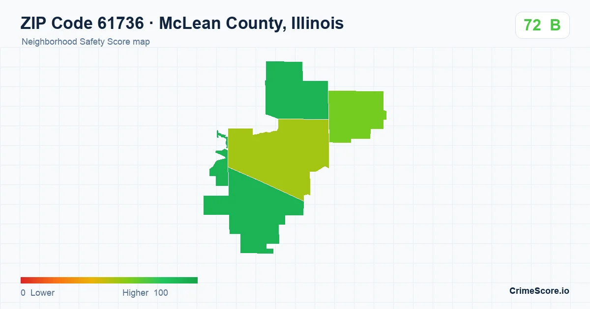 ZIP Code 61736 in McLean County, Illinois neighborhood Safety Score map