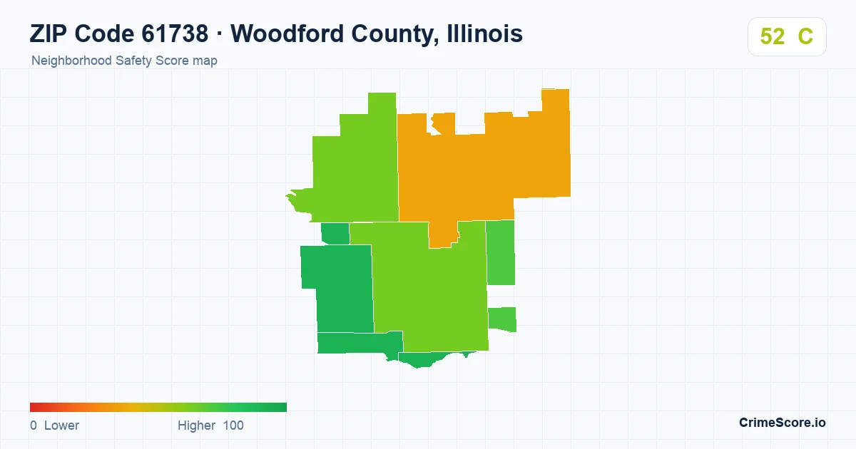 ZIP Code 61738 in Woodford County, Illinois neighborhood Safety Score map