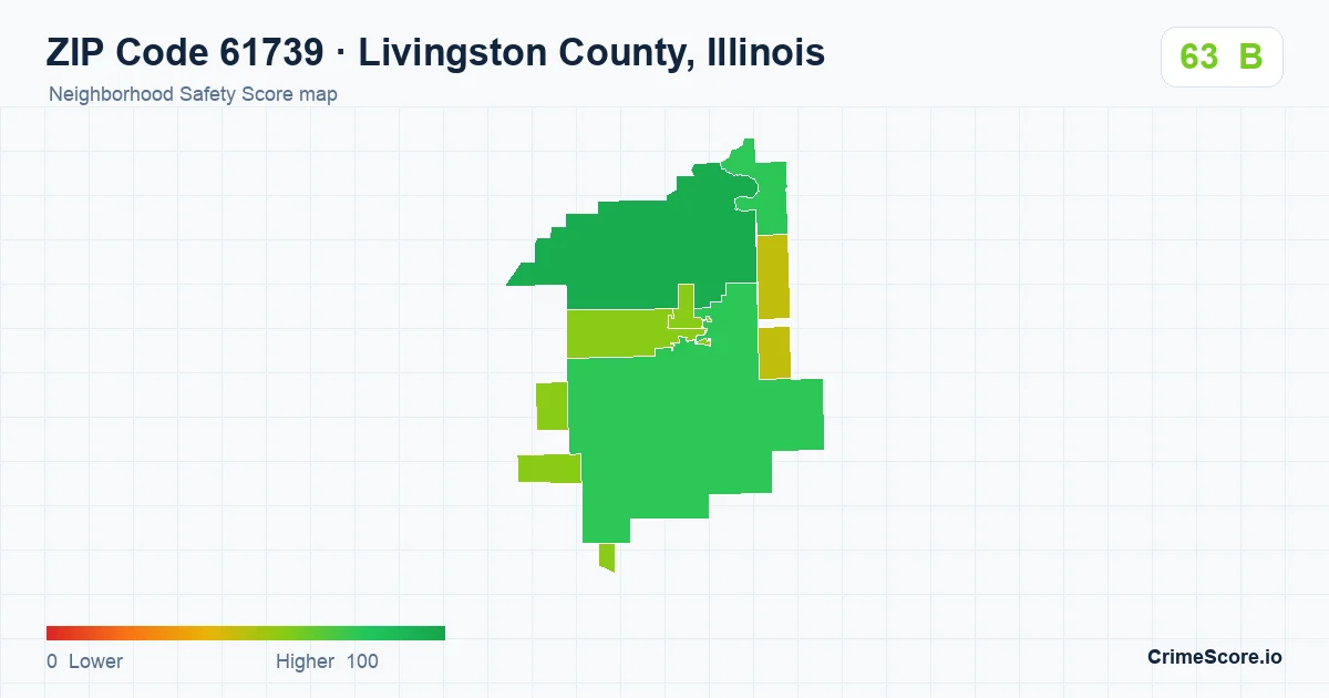 ZIP Code 61739 in Livingston County, Illinois neighborhood Safety Score map
