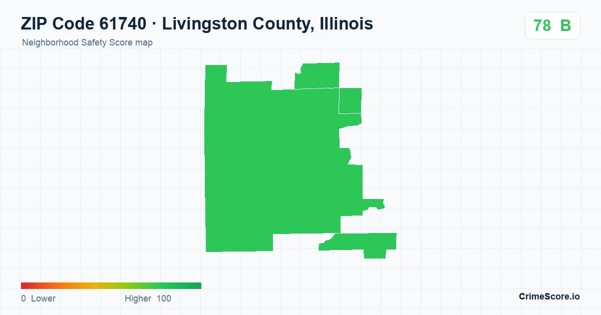 ZIP Code 61740 in Livingston County, Illinois neighborhood Safety Score map