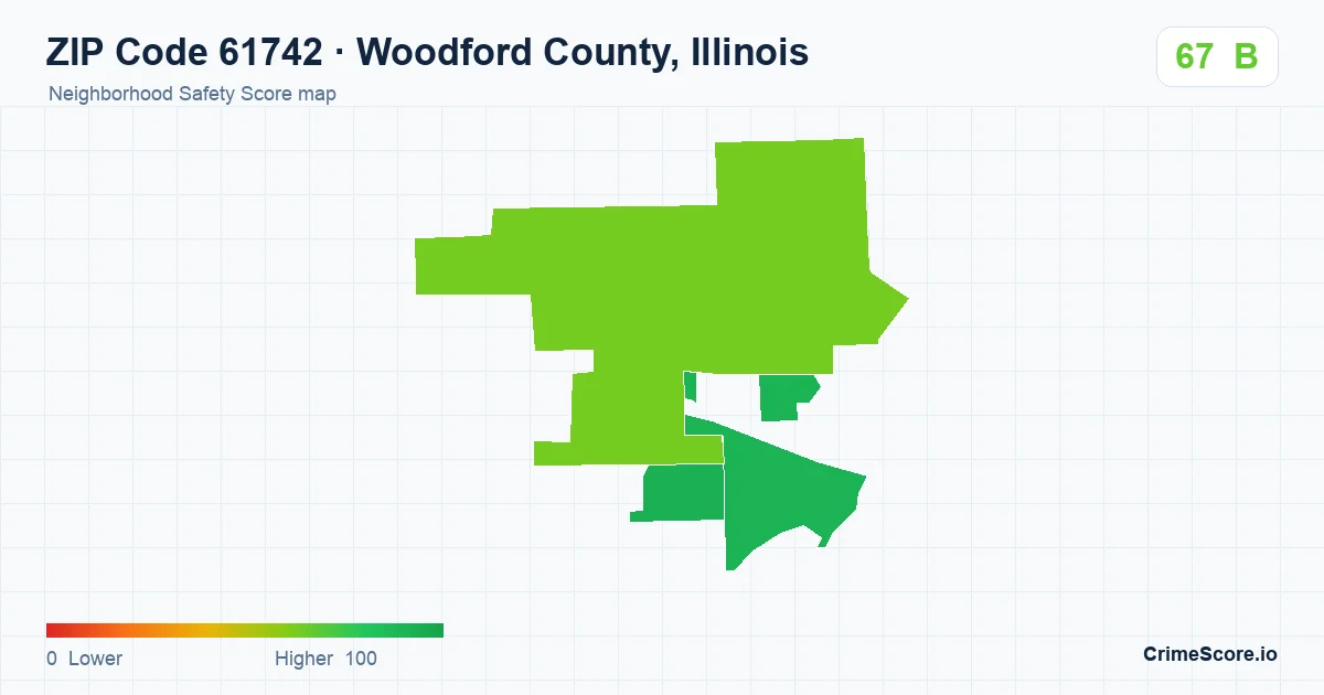 ZIP Code 61742 in Woodford County, Illinois neighborhood Safety Score map
