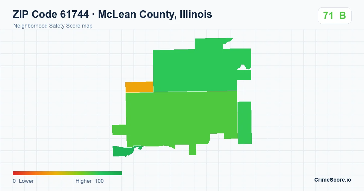 ZIP Code 61744 in McLean County, Illinois neighborhood Safety Score map