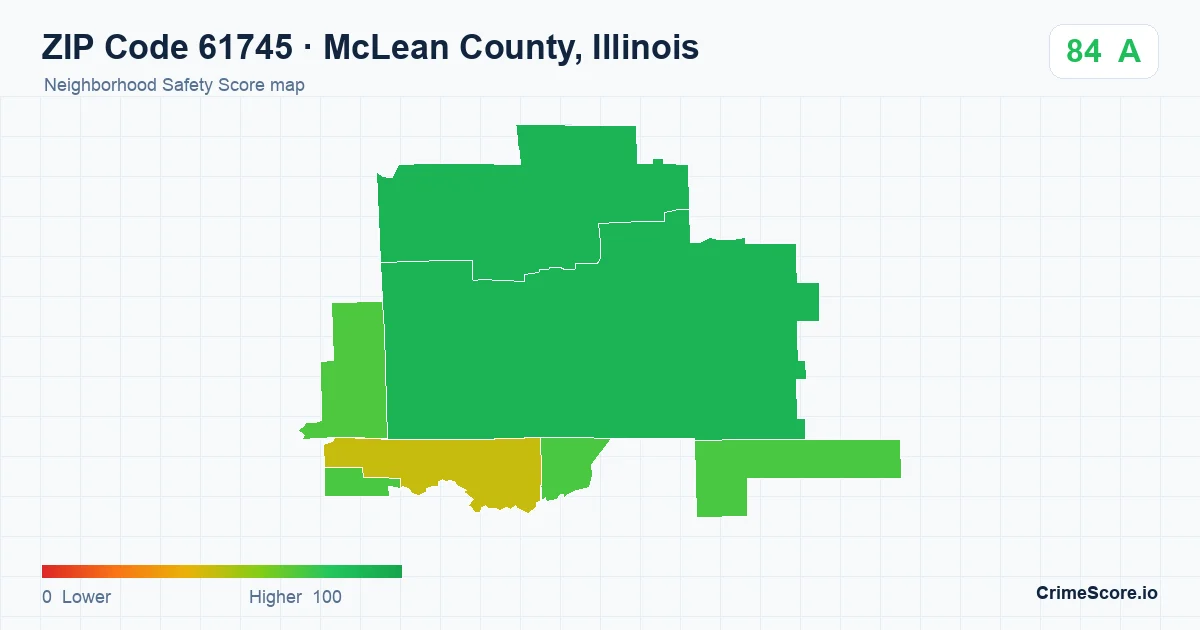 ZIP Code 61745 in McLean County, Illinois neighborhood Safety Score map