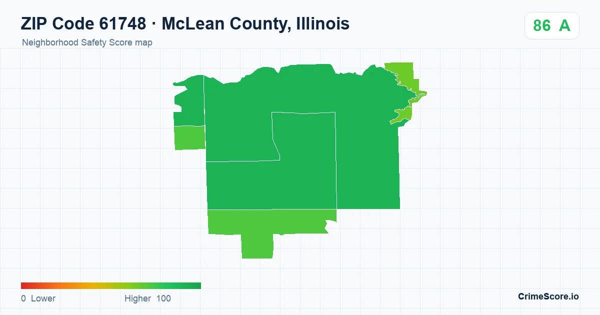ZIP Code 61748 in McLean County, Illinois neighborhood Safety Score map