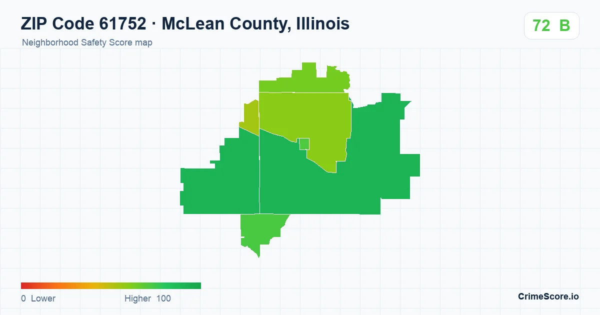 ZIP Code 61752 in McLean County, Illinois neighborhood Safety Score map