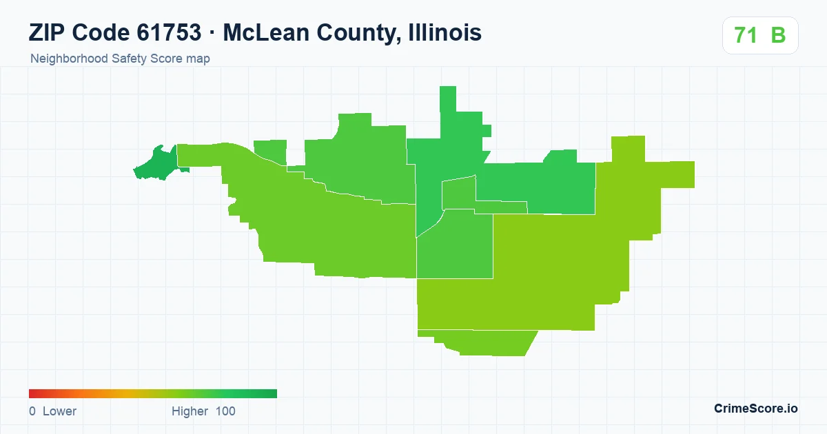 ZIP Code 61753 in McLean County, Illinois neighborhood Safety Score map