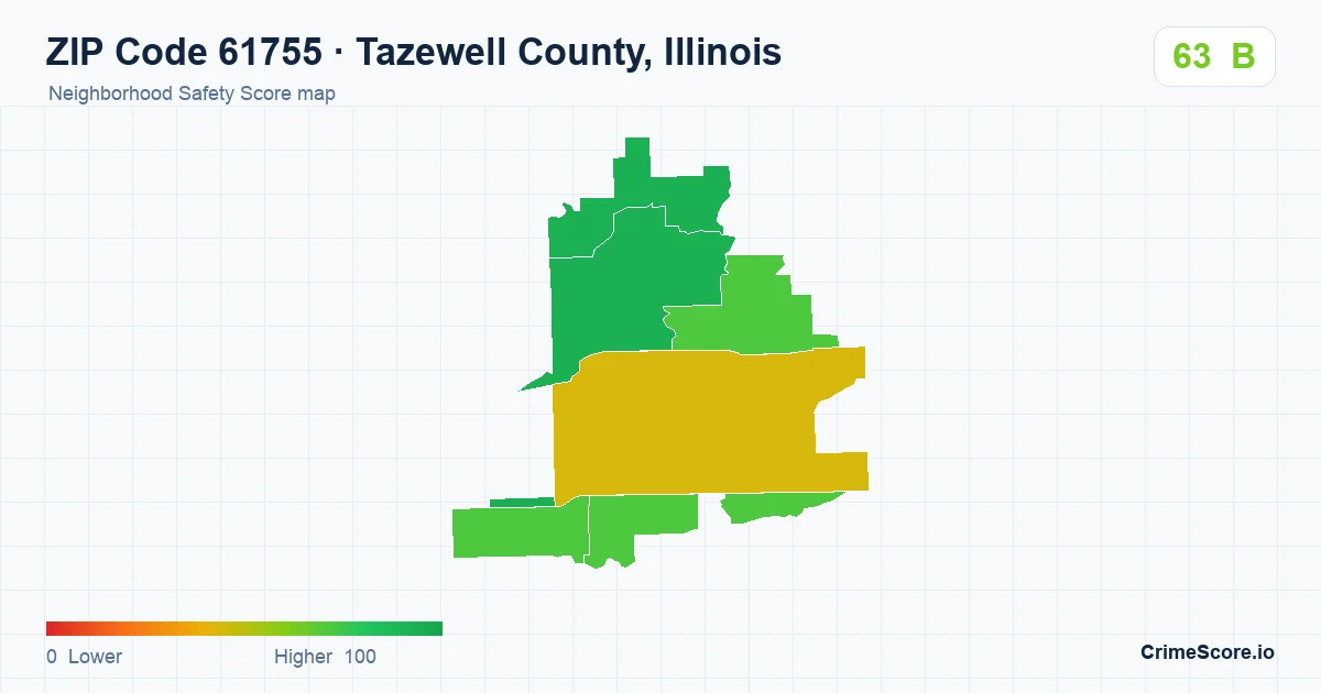 ZIP Code 61755 in Tazewell County, Illinois neighborhood Safety Score map