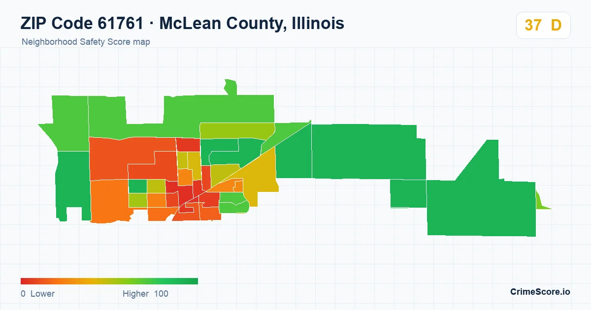 ZIP Code 61761 in McLean County, Illinois neighborhood Safety Score map