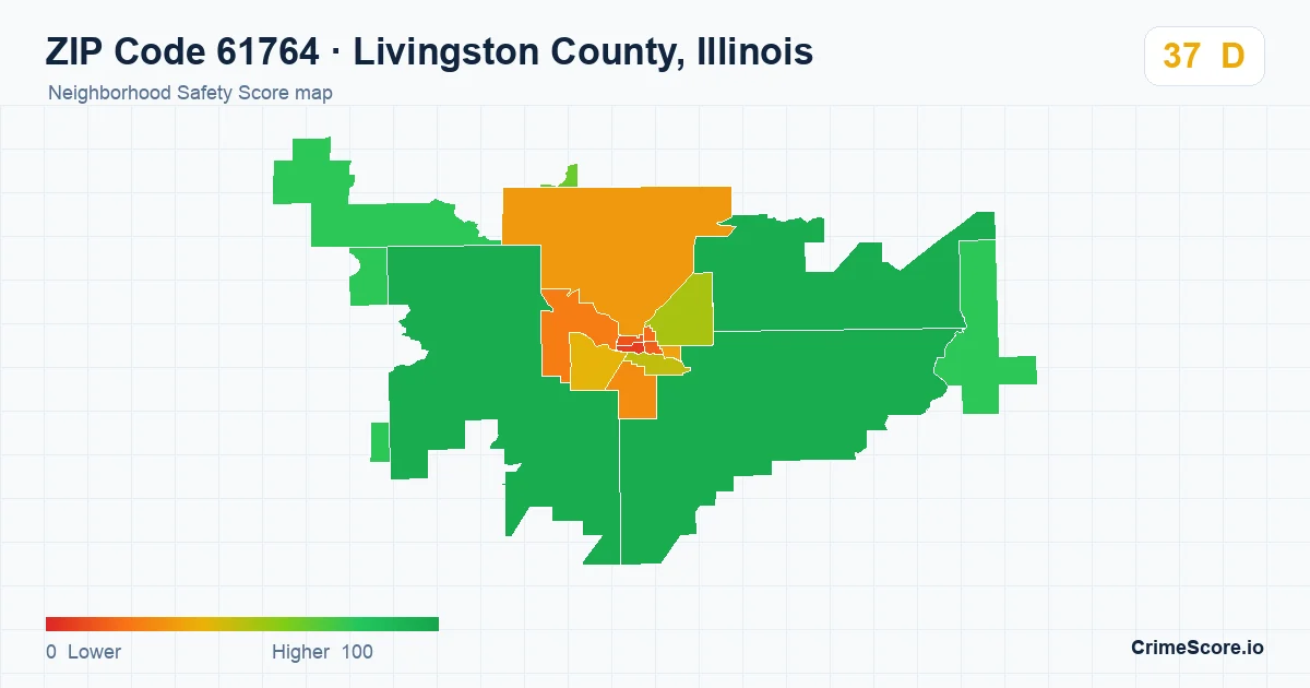 ZIP Code 61764 in Livingston County, Illinois neighborhood Safety Score map