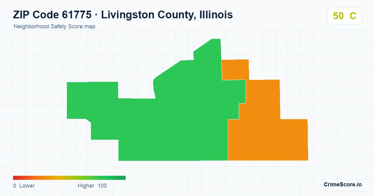 ZIP Code 61775 in Livingston County, Illinois neighborhood Safety Score map