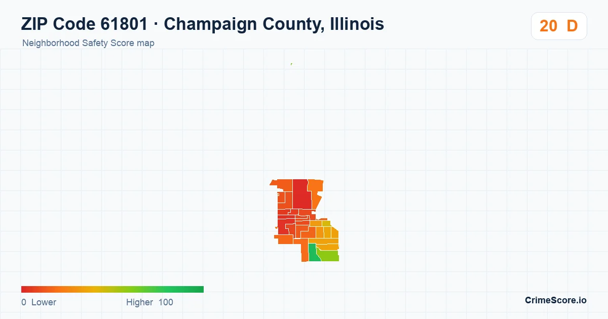 ZIP Code 61801 in Champaign County, Illinois neighborhood Safety Score map