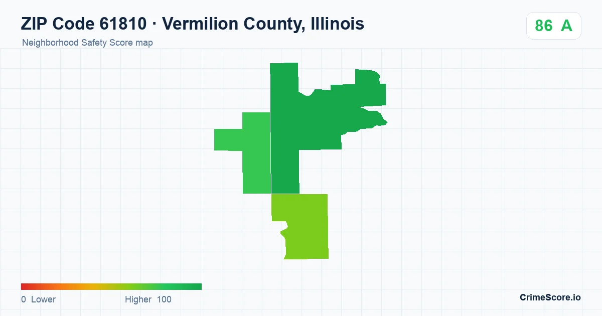 ZIP Code 61810 in Vermilion County, Illinois neighborhood Safety Score map