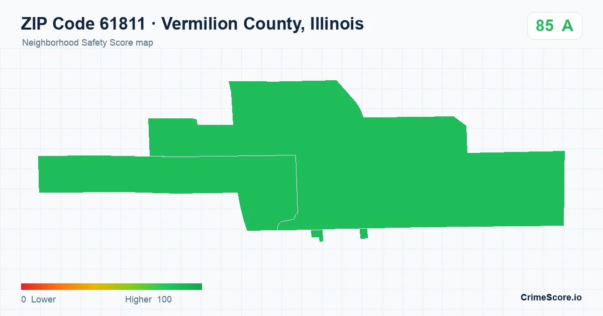 ZIP Code 61811 in Vermilion County, Illinois neighborhood Safety Score map