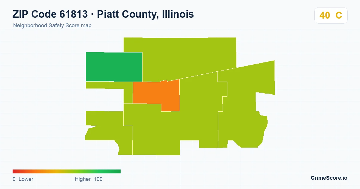 ZIP Code 61813 in Piatt County, Illinois neighborhood Safety Score map