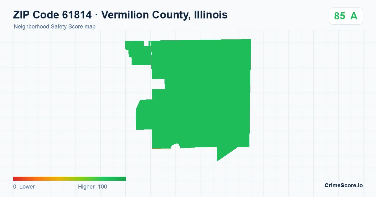 ZIP Code 61814 in Vermilion County, Illinois neighborhood Safety Score map