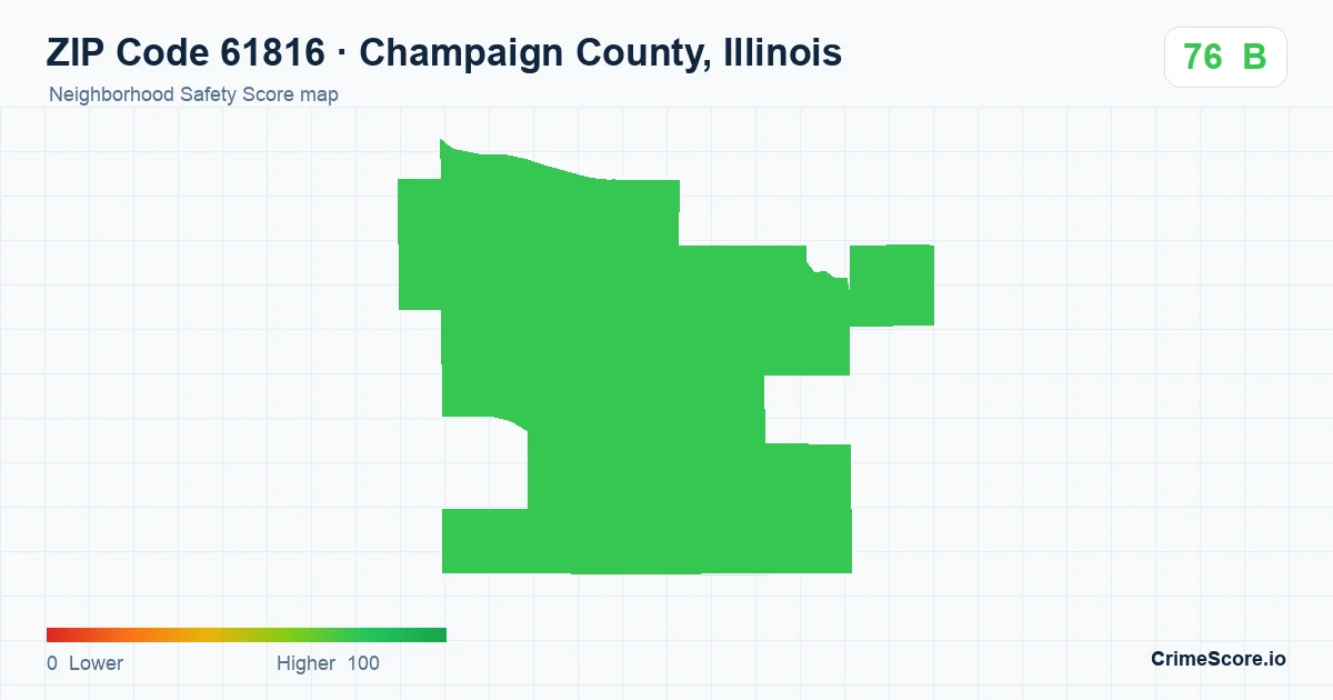 ZIP Code 61816 in Champaign County, Illinois neighborhood Safety Score map