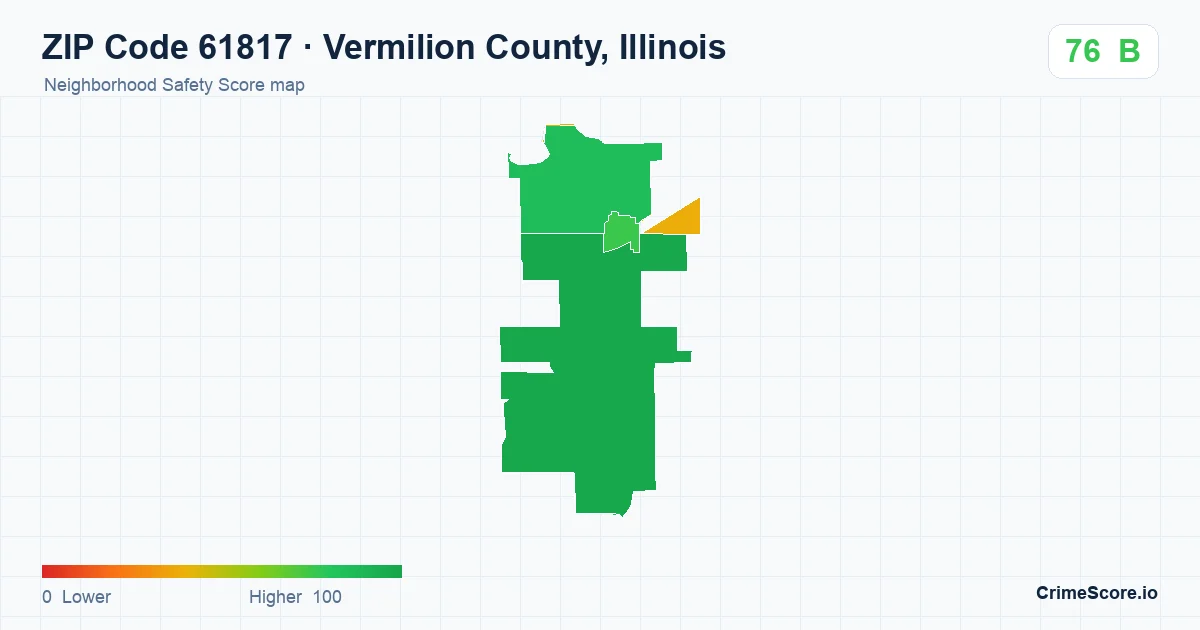 ZIP Code 61817 in Vermilion County, Illinois neighborhood Safety Score map