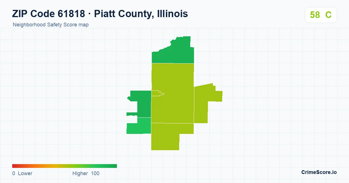 ZIP Code 61818 in Piatt County, Illinois neighborhood Safety Score map