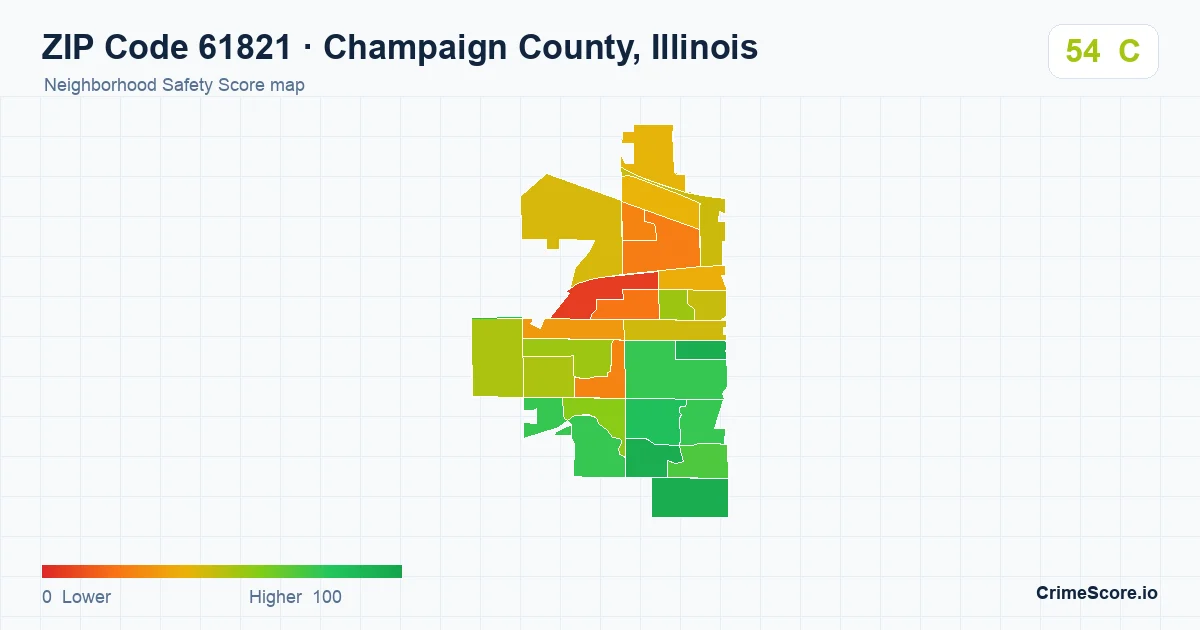 ZIP Code 61821 in Champaign County, Illinois neighborhood Safety Score map