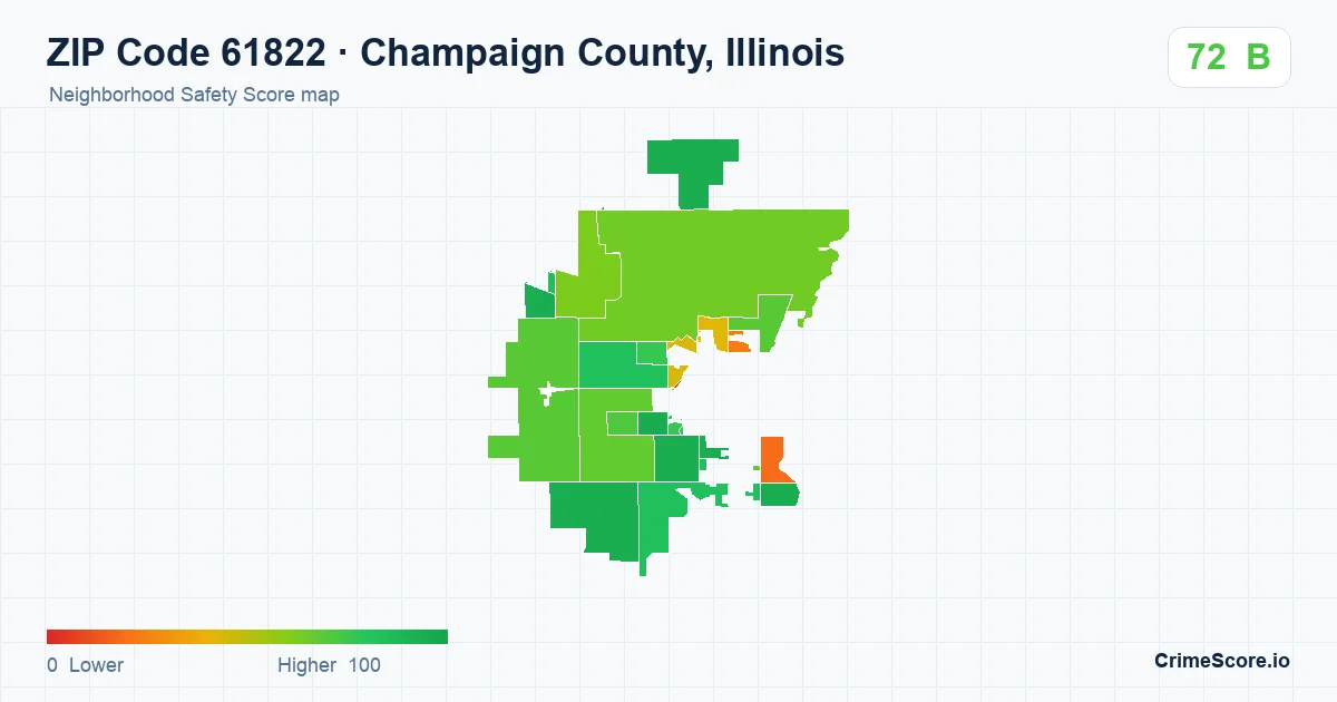 ZIP Code 61822 in Champaign County, Illinois neighborhood Safety Score map