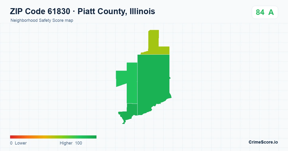 ZIP Code 61830 in Piatt County, Illinois neighborhood Safety Score map