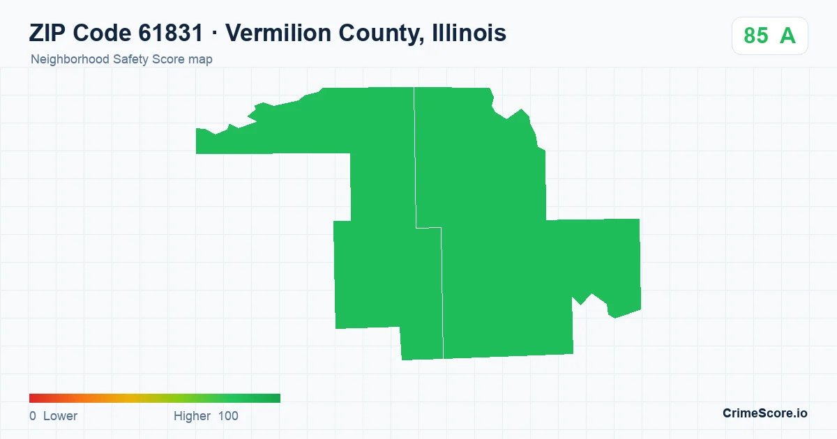 ZIP Code 61831 in Vermilion County, Illinois neighborhood Safety Score map