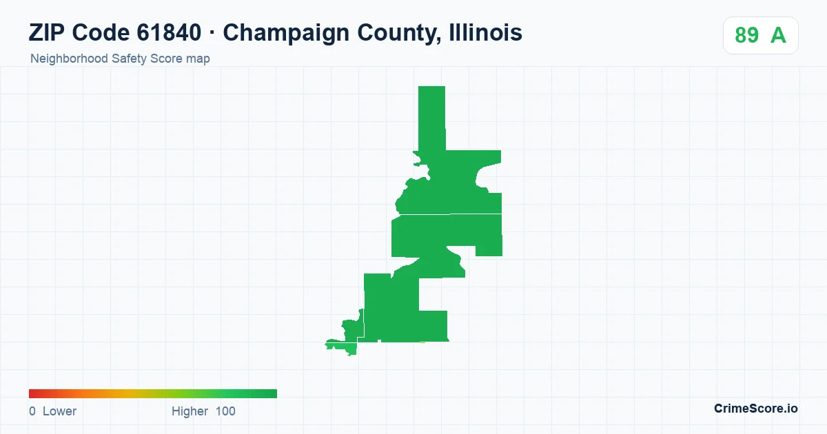 ZIP Code 61840 in Champaign County, Illinois neighborhood Safety Score map