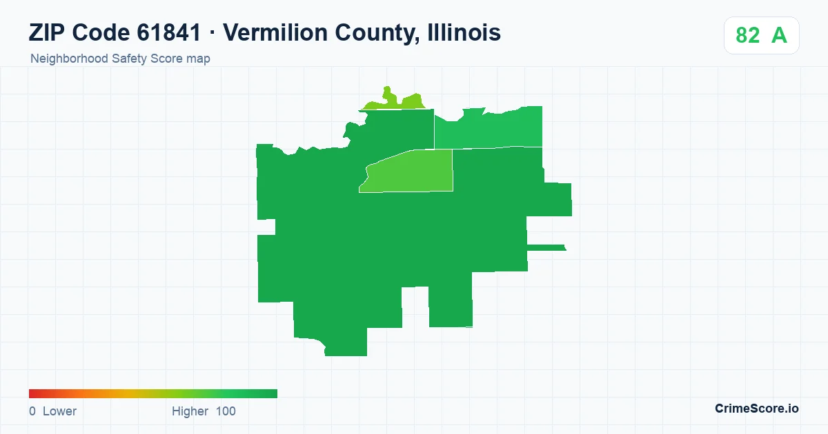 ZIP Code 61841 in Vermilion County, Illinois neighborhood Safety Score map