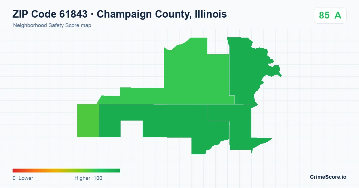 ZIP Code 61843 in Champaign County, Illinois neighborhood Safety Score map