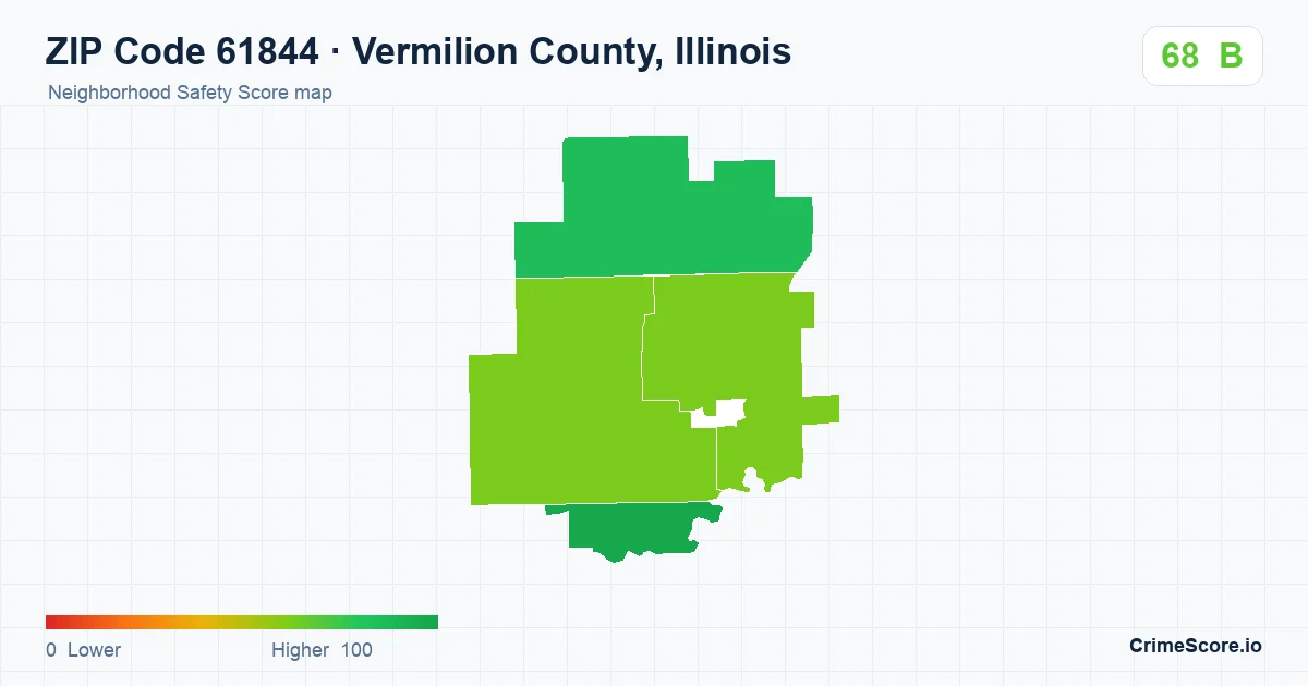 ZIP Code 61844 in Vermilion County, Illinois neighborhood Safety Score map