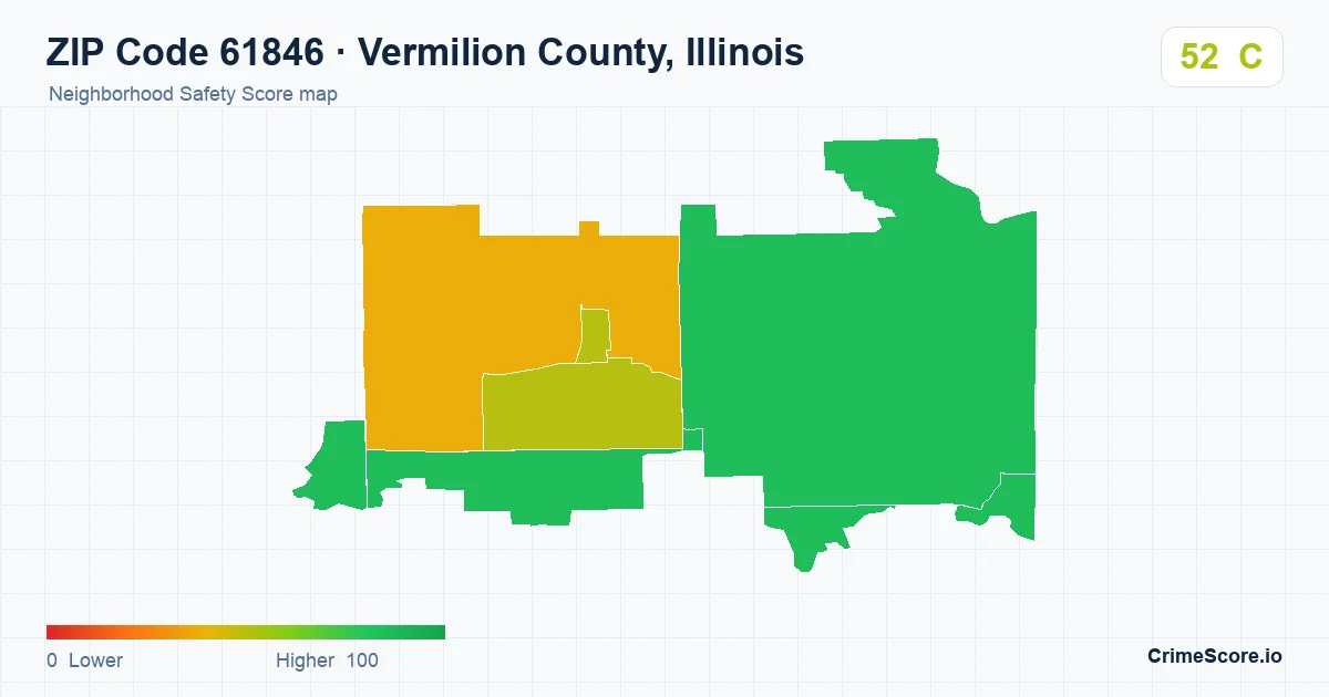 ZIP Code 61846 in Vermilion County, Illinois neighborhood Safety Score map