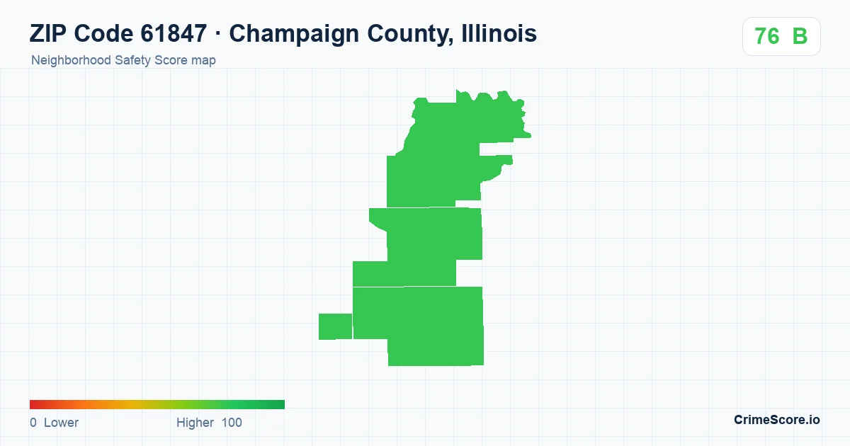 ZIP Code 61847 in Champaign County, Illinois neighborhood Safety Score map