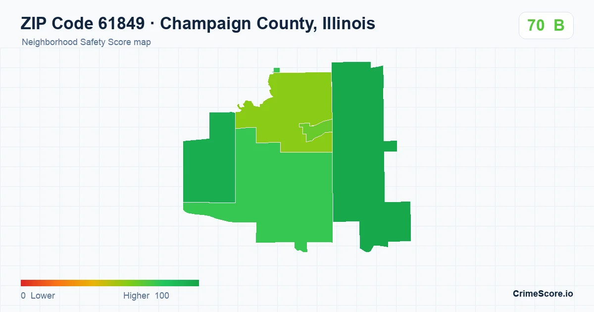 ZIP Code 61849 in Champaign County, Illinois neighborhood Safety Score map