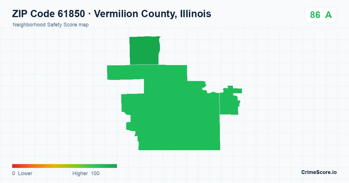 ZIP Code 61850 in Vermilion County, Illinois neighborhood Safety Score map
