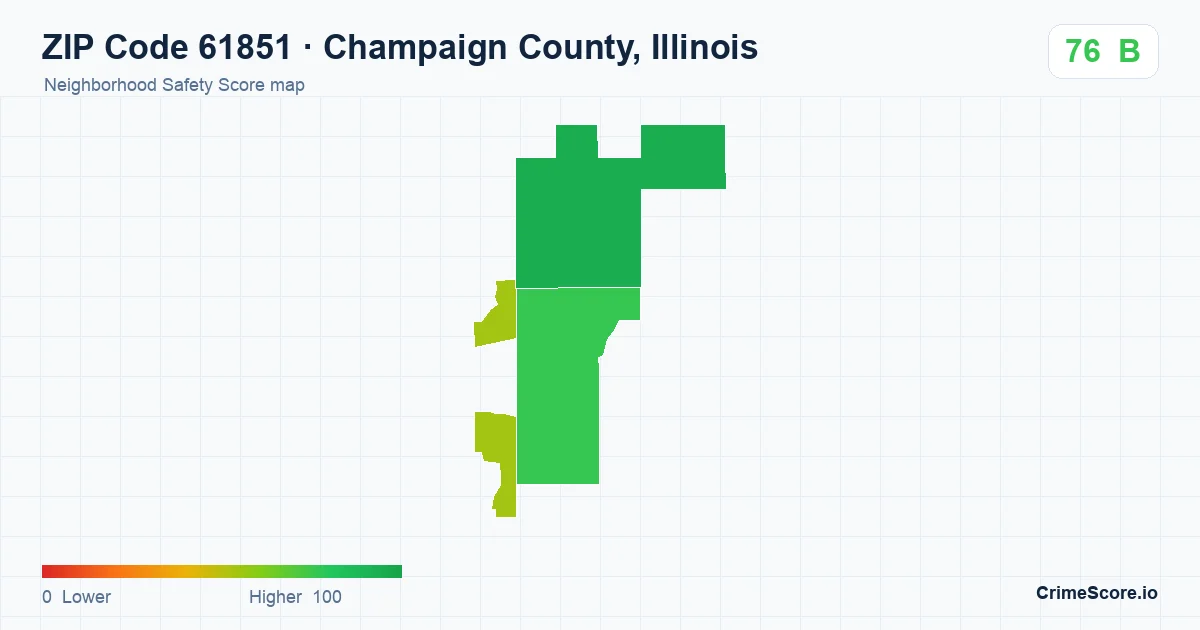 ZIP Code 61851 in Champaign County, Illinois neighborhood Safety Score map
