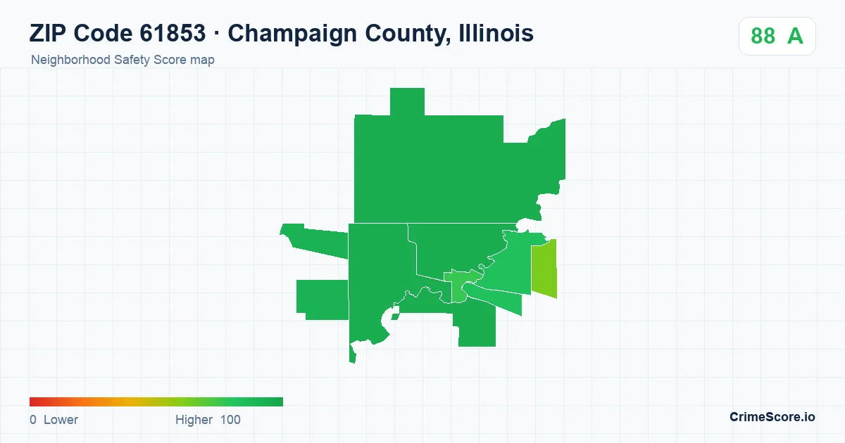 ZIP Code 61853 in Champaign County, Illinois neighborhood Safety Score map